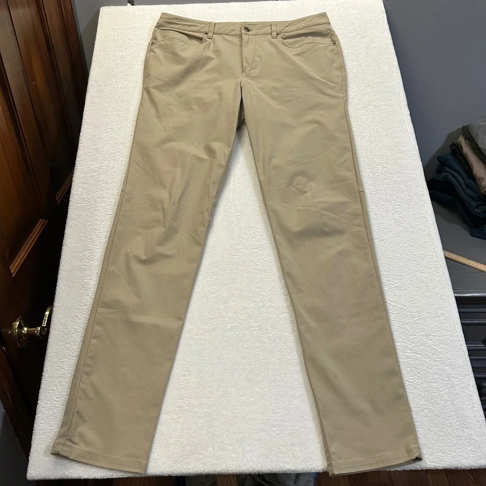Lululemon ABC Pant Slim Fit Mens 35 Khaki Tan Warpstreme Performance Trousers